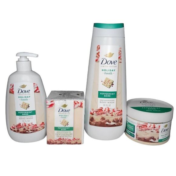 Dove Peppermint Bark Body Wash, Bar, Scrub Limited Edition Holiday Treats Set - Picture 1 of 6